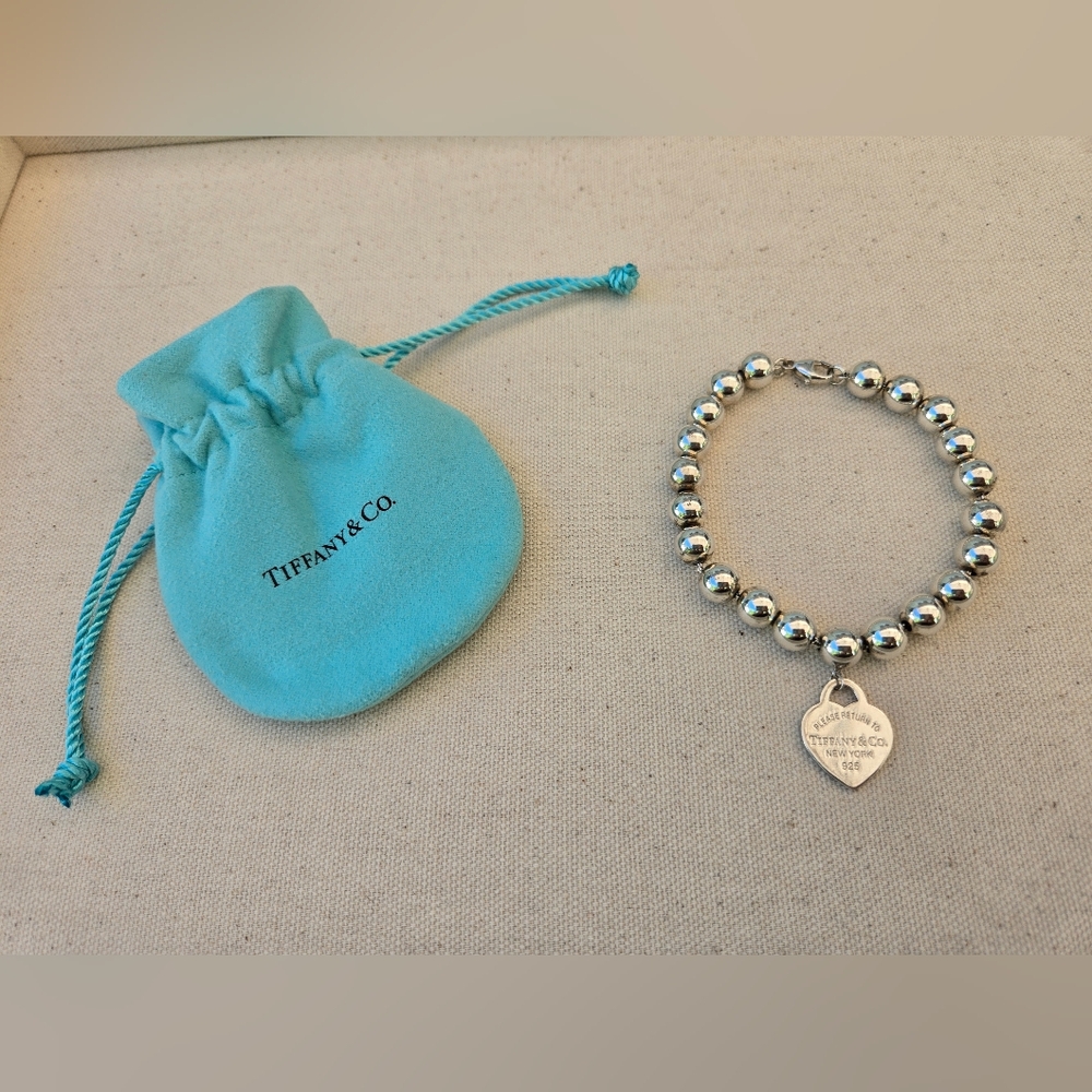 USED Return to Tiffany® Heart Tag Bead Bracelet – Sterling Silver – with Pouch